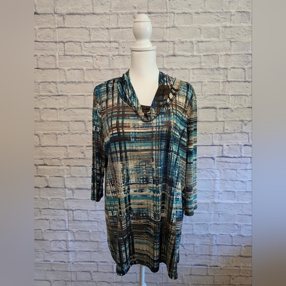 N Touch Tops - Teal and Black Patterned Women's Tunic